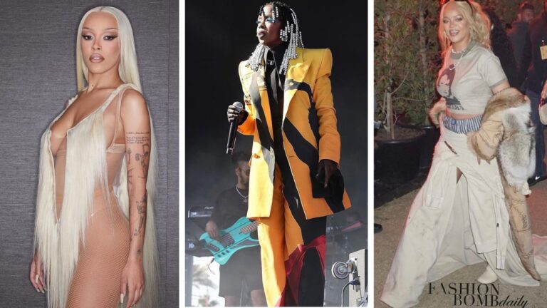 Best Fashion Bomb Coachella Looks Doja Cat Makes History in a Charlie Le Mindu Wig Costume Lauryn Hill in Balmain Rihanna in Dsquared2 Skirt More feat image