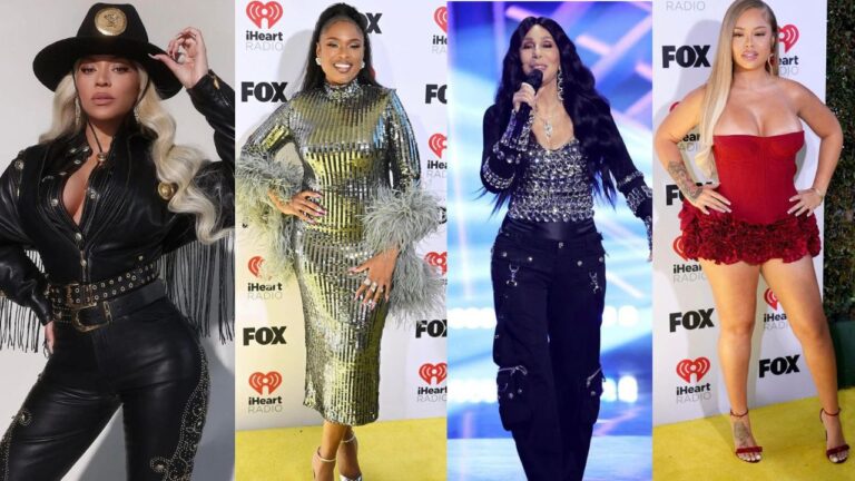 On the Scene at the iHeart Music Awards Beyonce Wins Big in a Black Vintage Versace Look Jennifer Hudson in Taller Marmo Latto in Fanci Club More feat image