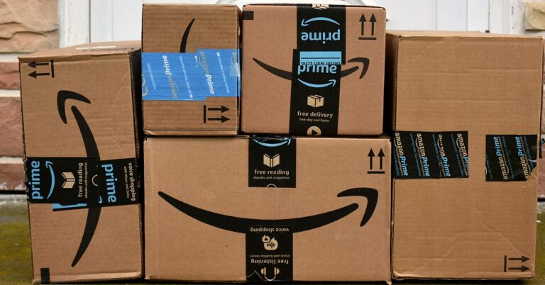 Amazon Prime boxes doorstep home shipping packaging delivery GettyImages 679693512 Julie Clopper cropped