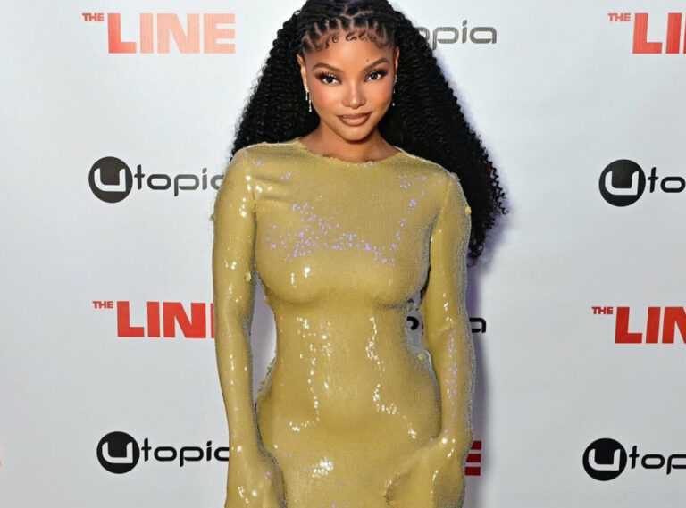 2 Halle Bailey The Line Movie Yellow Sequin Harit Hand Dress copy