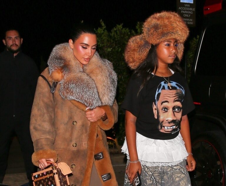 Kim Kardashian and North West Grab Dinner at Nobu Malibu with Kim Rocking a 11100 Louis Vuitton Trunk Bag copy