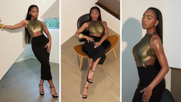 Another Look Normani Wore a Gold and Black Vintage Geoffrey Beene Vintage 1999 Look to the Fashion Trust Award feat image