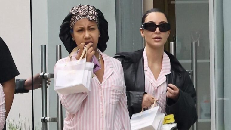 Kim Kardashian and North West Spotted in Los Angeles in Pink Victoria Secret Pajamas feat image