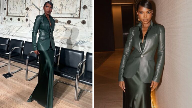 Ryan Destiny Wore an Emerald Green Ralph Lauren Monochromatic Look to the Brands Latest Runway Show feat image