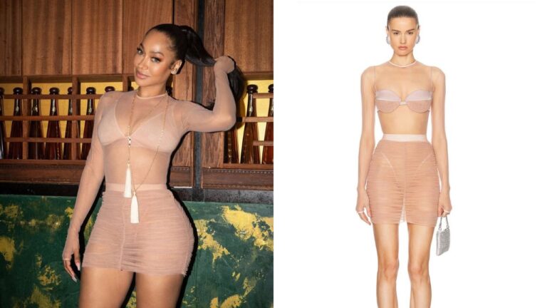 You Ask We answer LaLa Posed in a Nude Sheer Alex Perry Mesh Top and Mini Skirt feat image