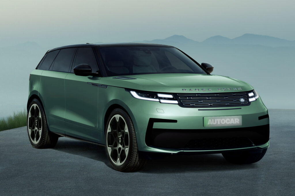 2026 range rover velar ev autocar render front quarter