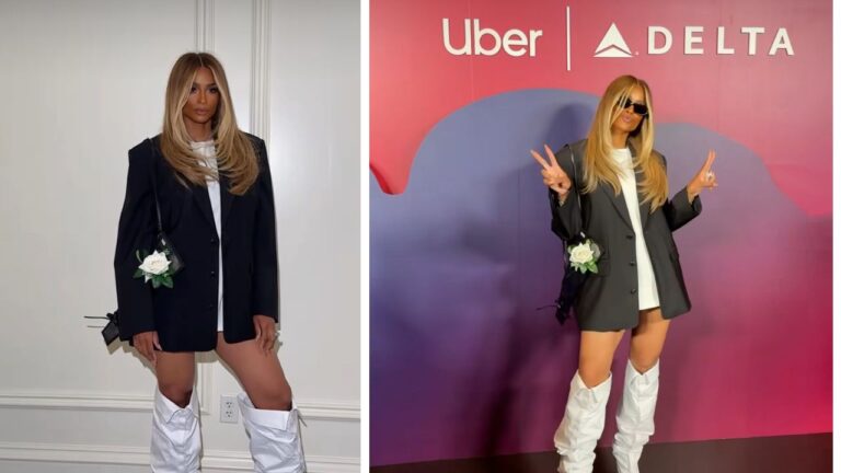 Ciara Posed for the Gram in a Black Alexander Wang Blazer with White Brandon Blackwood Boots 3