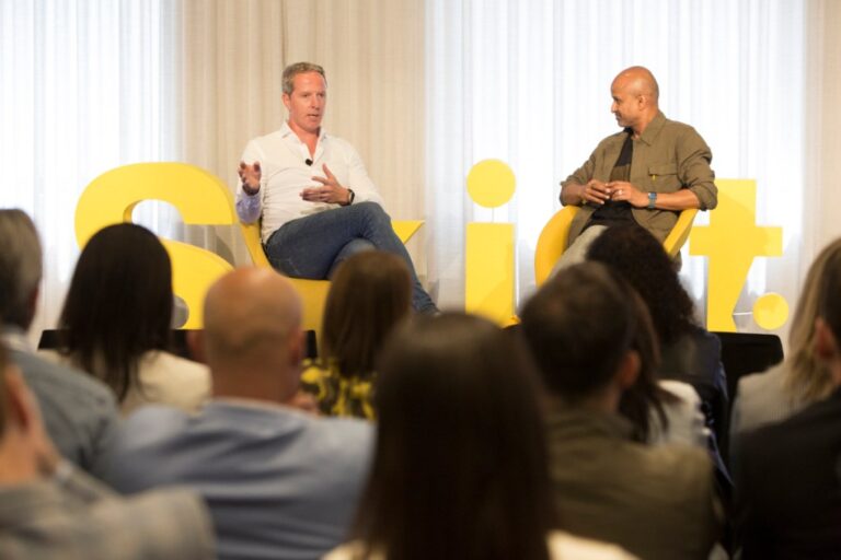 CEO Lennert De Jong citizenm speaking at skift data and ai summit with skift ceo rafat ali
