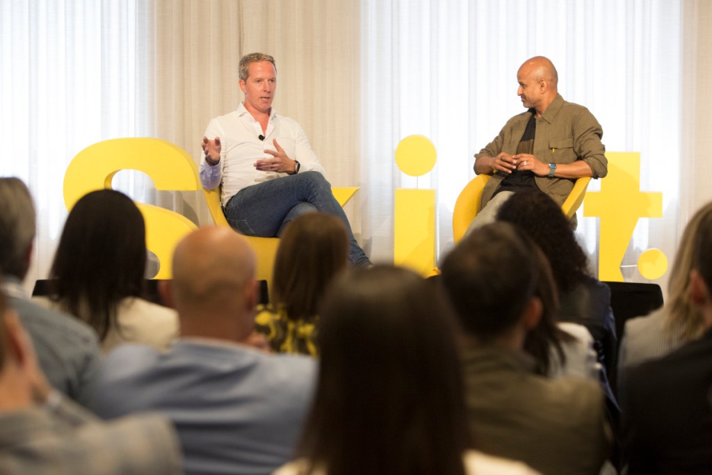 CEO Lennert De Jong citizenm speaking at skift data and ai summit with skift ceo rafat ali