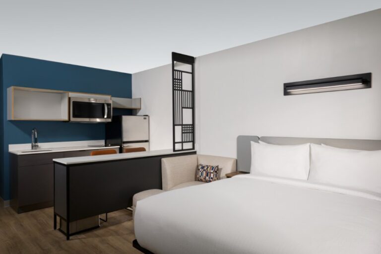 a guest room at the first studiores florida marriott