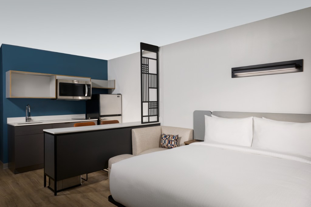 a guest room at the first studiores florida marriott